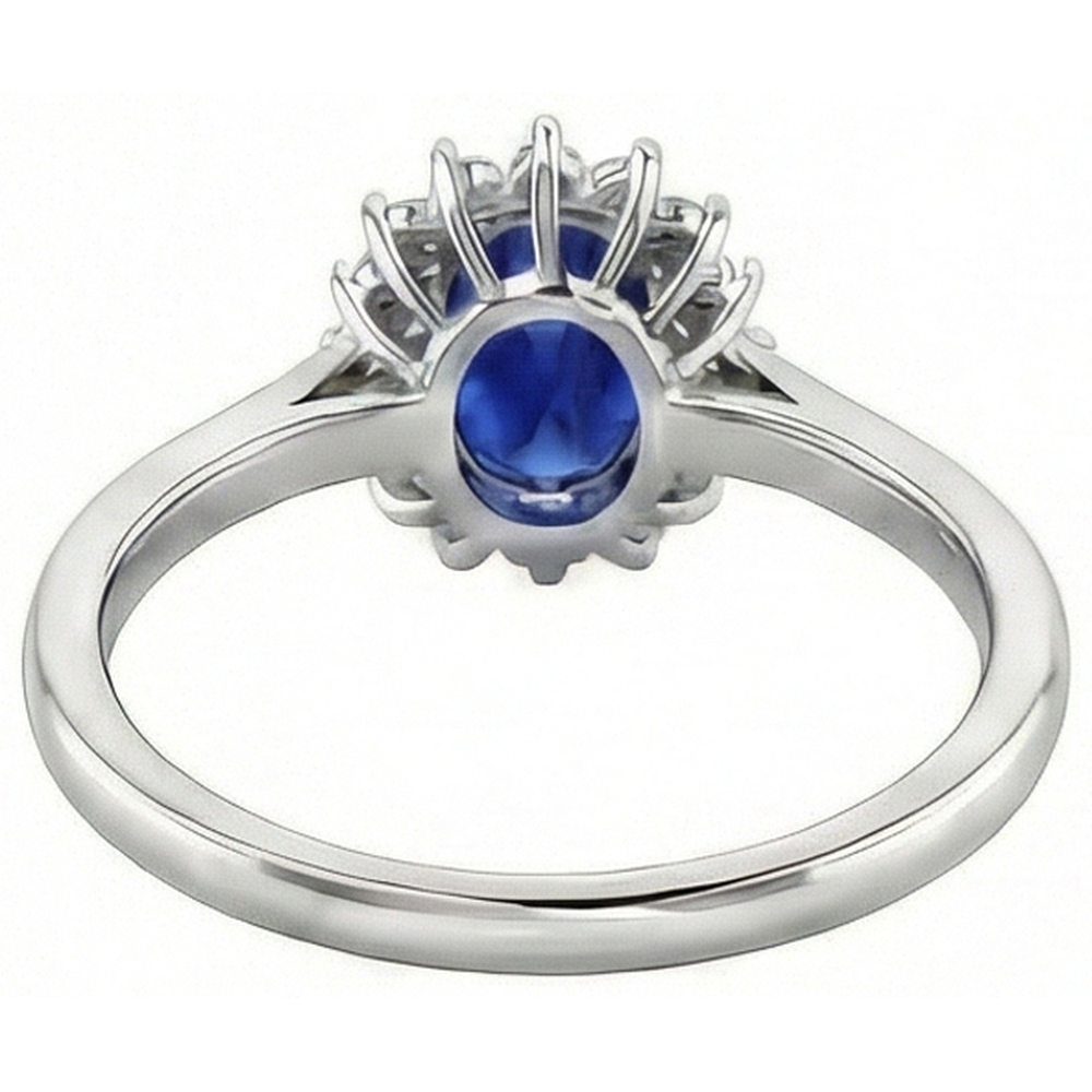 2.5 Carats Blue Oval Cut Sapphire And Natural Earth Mined Diamond Ring White Gold 14K