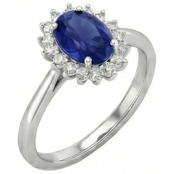 2.5 Carats Blue Oval Cut Sapphire And Natural Earth Mined Diamond Ring White Gold 14K