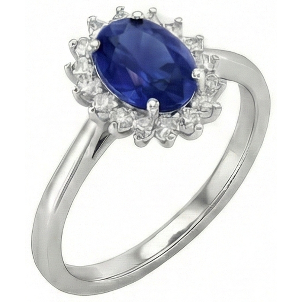 2.5 Carats Blue Oval Cut Sapphire And Natural Earth Mined Diamond Ring White Gold 14K