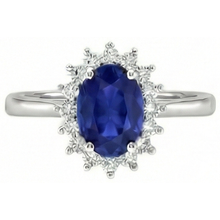 2.5 Carats Blue Oval Cut Sapphire And Natural Earth Mined Diamond Ring White Gold 14K