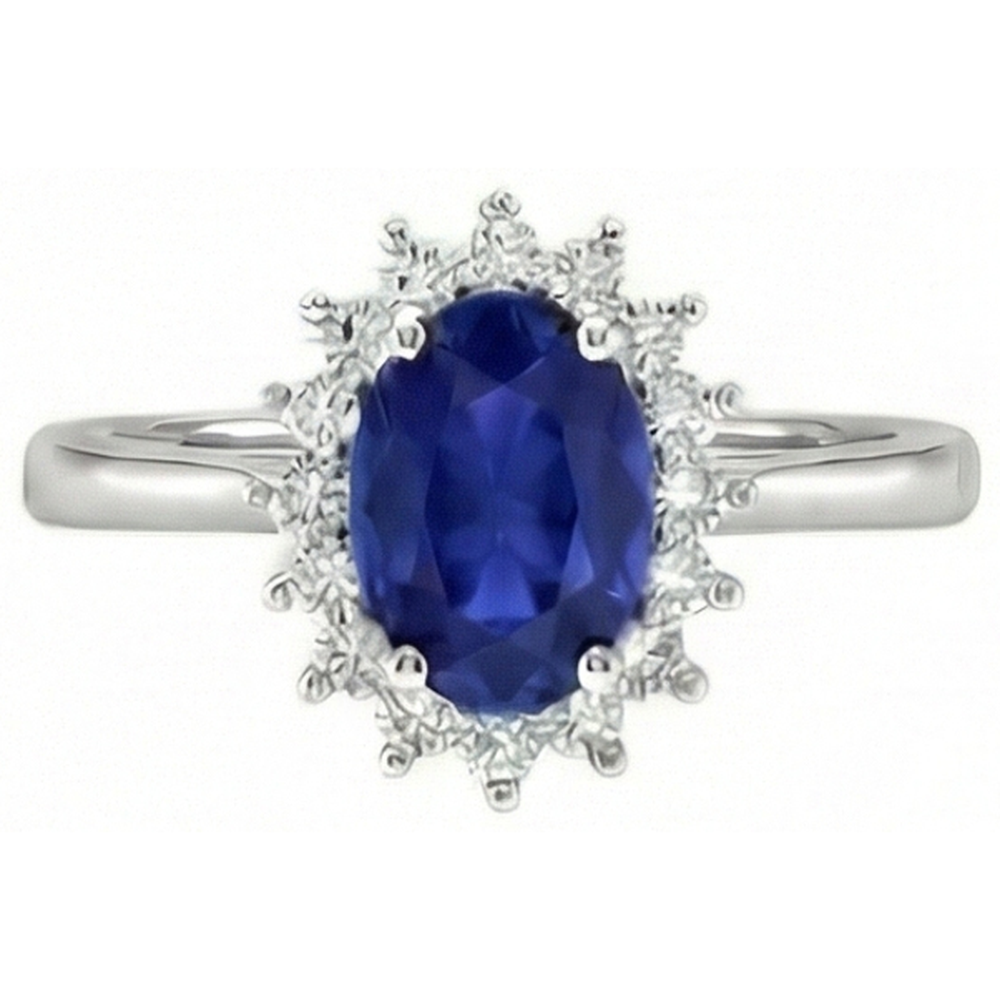 2.5 Carats Blue Oval Cut Sapphire And Natural Earth Mined Diamond Ring White Gold 14K