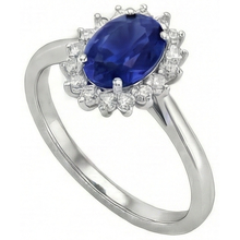 2.5 Carats Blue Oval Cut Sapphire And Natural Earth Mined Diamond Ring White Gold 14K