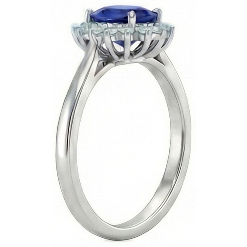 2.5 Carats Blue Oval Cut Sapphire And Natural Earth Mined Diamond Ring White Gold 14K