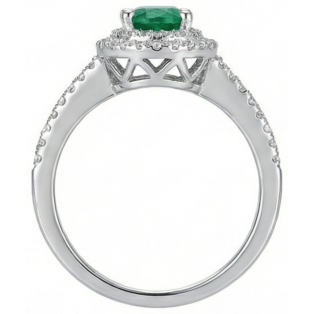 2.5 Ct Oval Cut Green Emerald And Natural Earth Mined Diamond Wedding Ring White Gold 14K