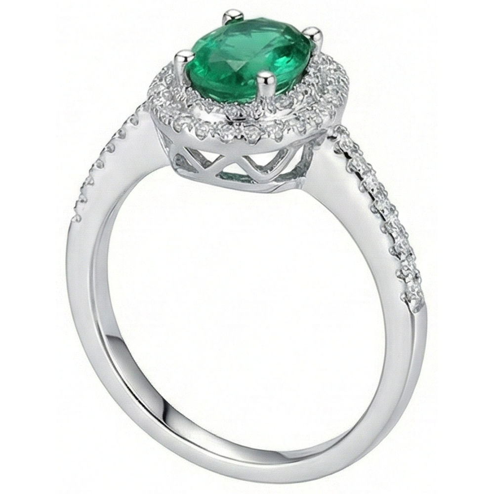 2.5 Ct Oval Cut Green Emerald And Natural Earth Mined Diamond Wedding Ring White Gold 14K