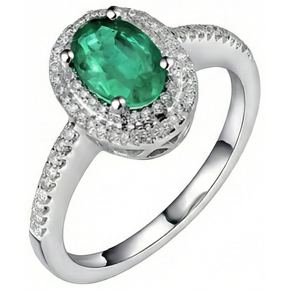 2.5 Ct Oval Cut Green Emerald And Natural Earth Mined Diamond Wedding Ring White Gold 14K