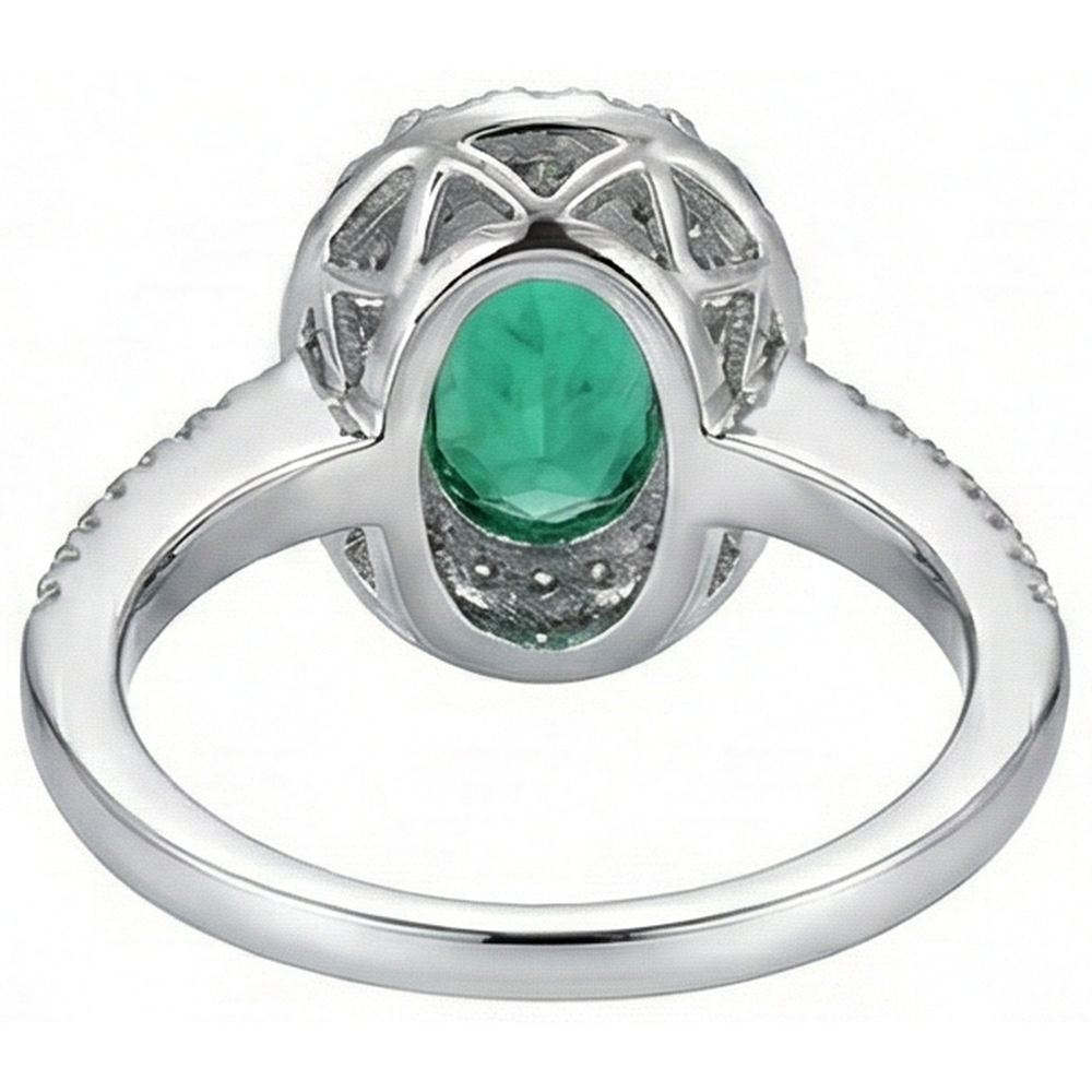 2.5 Ct Oval Cut Green Emerald And Natural Earth Mined Diamond Wedding Ring White Gold 14K