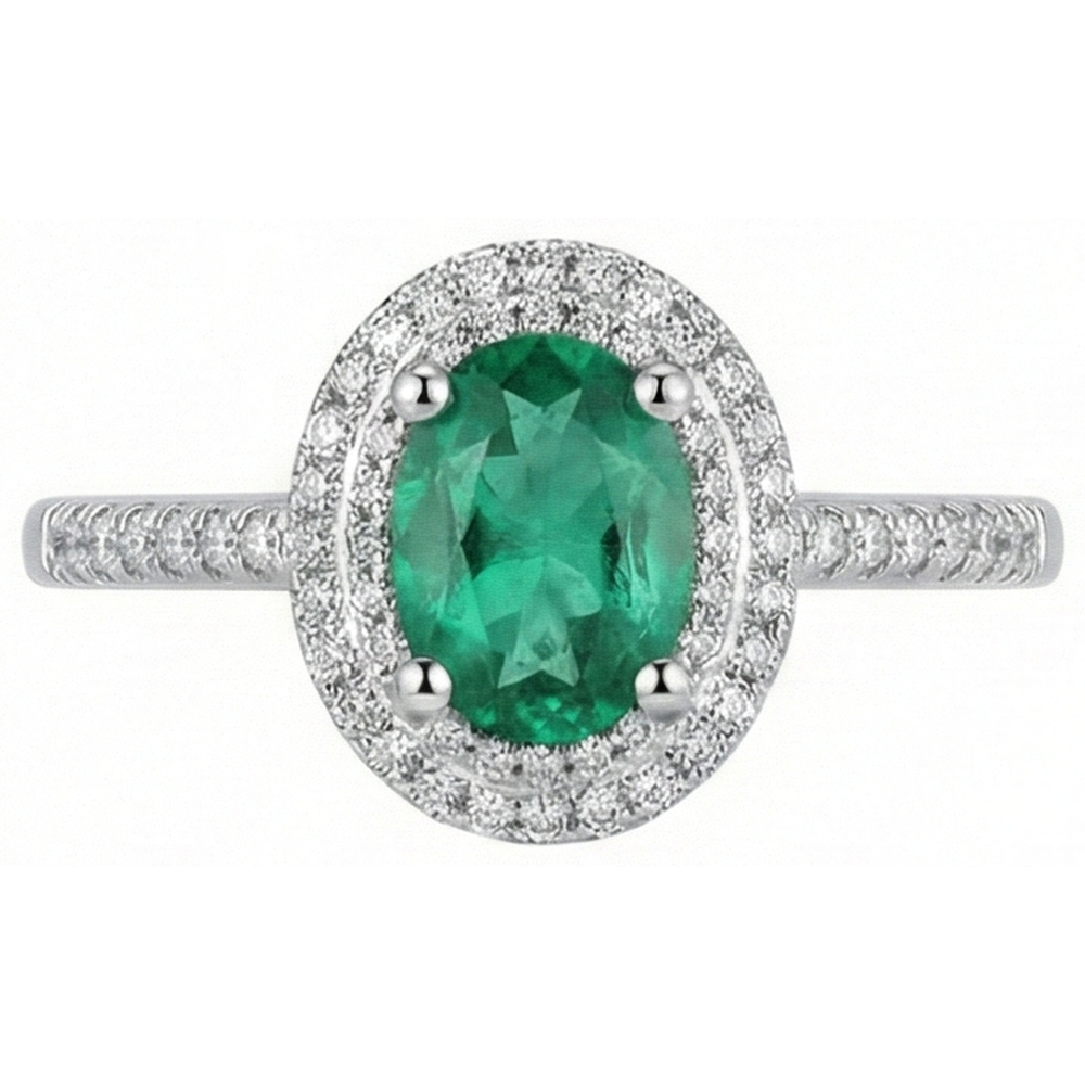 2.5 Ct Oval Cut Green Emerald And Natural Earth Mined Diamond Wedding Ring White Gold 14K