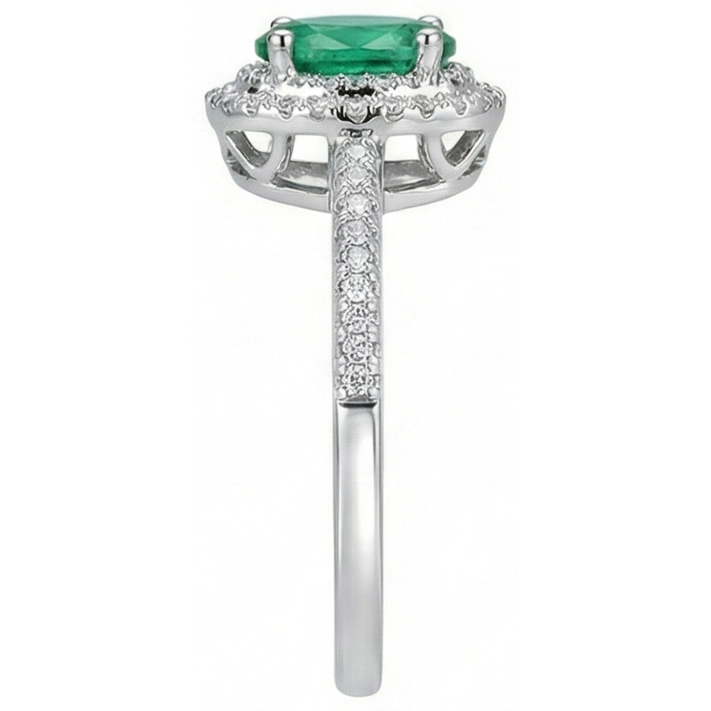 2.5 Ct Oval Cut Green Emerald And Natural Earth Mined Diamond Wedding Ring White Gold 14K