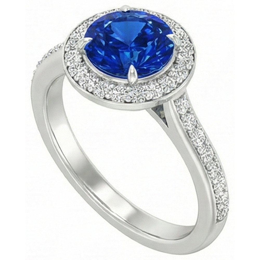 2.5 Ct Sri Lanka Blue Sapphire Round Natural Earth Mined DIAMOND ( NOT LAB GROWN ) Ring