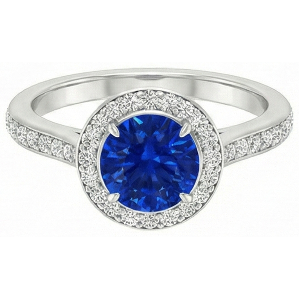 2.5 Ct Sri Lanka Blue Sapphire Round Natural Earth Mined DIAMOND ( NOT LAB GROWN ) Ring
