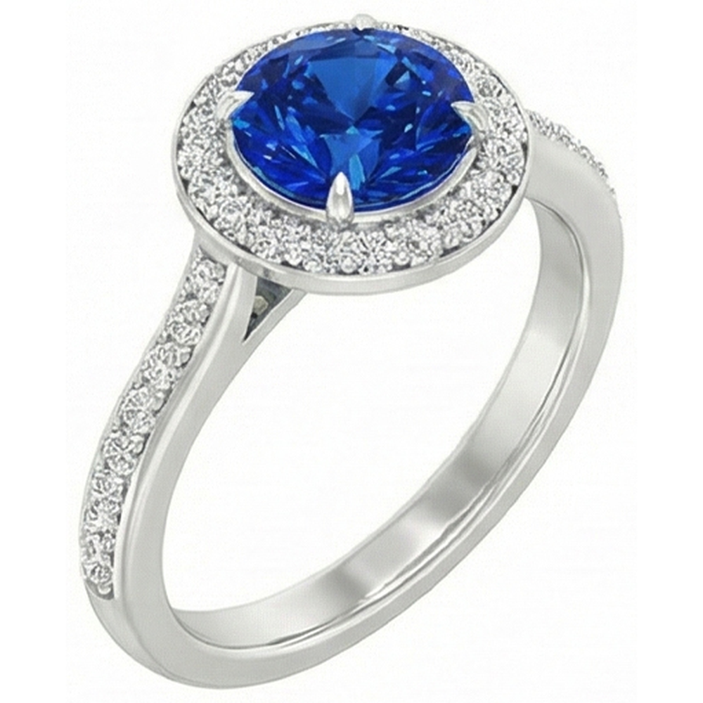 2.5 Ct Sri Lanka Blue Sapphire Round Natural Earth Mined DIAMOND ( NOT LAB GROWN ) Ring