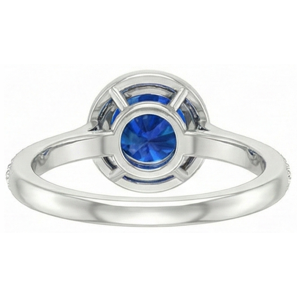 2.5 Ct Sri Lanka Blue Sapphire Round Natural Earth Mined DIAMOND ( NOT LAB GROWN ) Ring