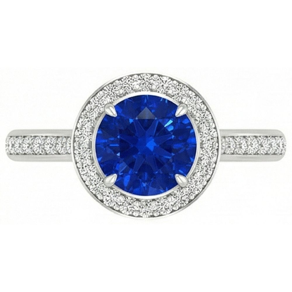 2.5 Ct Sri Lanka Blue Sapphire Round Natural Earth Mined DIAMOND ( NOT LAB GROWN ) Ring