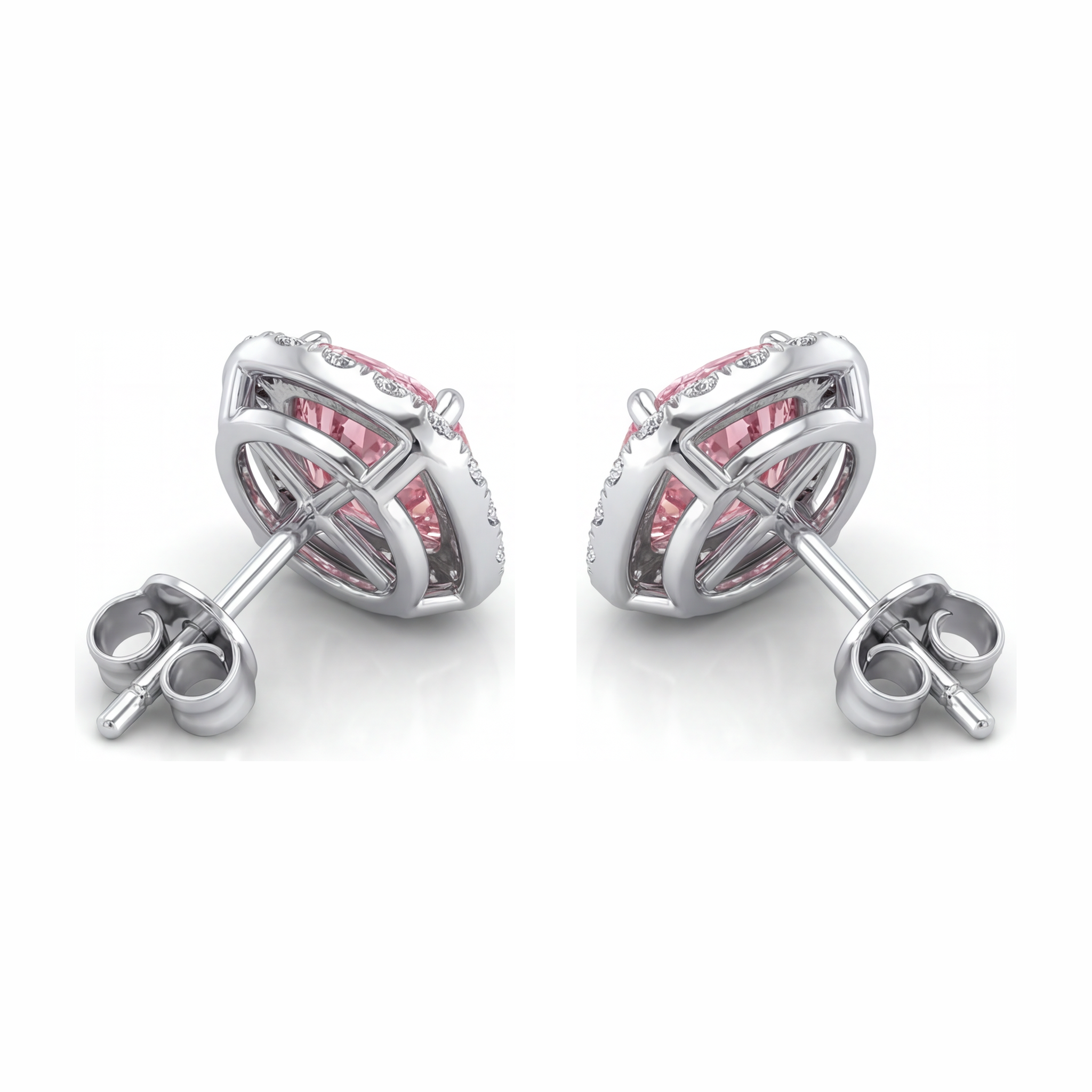 Pink Diamond Earrings 2.5 Carat Lab Grown Cushion Halo 14K White Gold