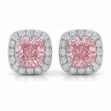 Pink Diamond Earrings 2.5 Carat Lab Grown Cushion Halo 14K White Gold