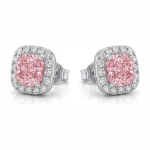 Pink Diamond Earrings 2.5 Carat Lab Grown Cushion Halo 14K White Gold