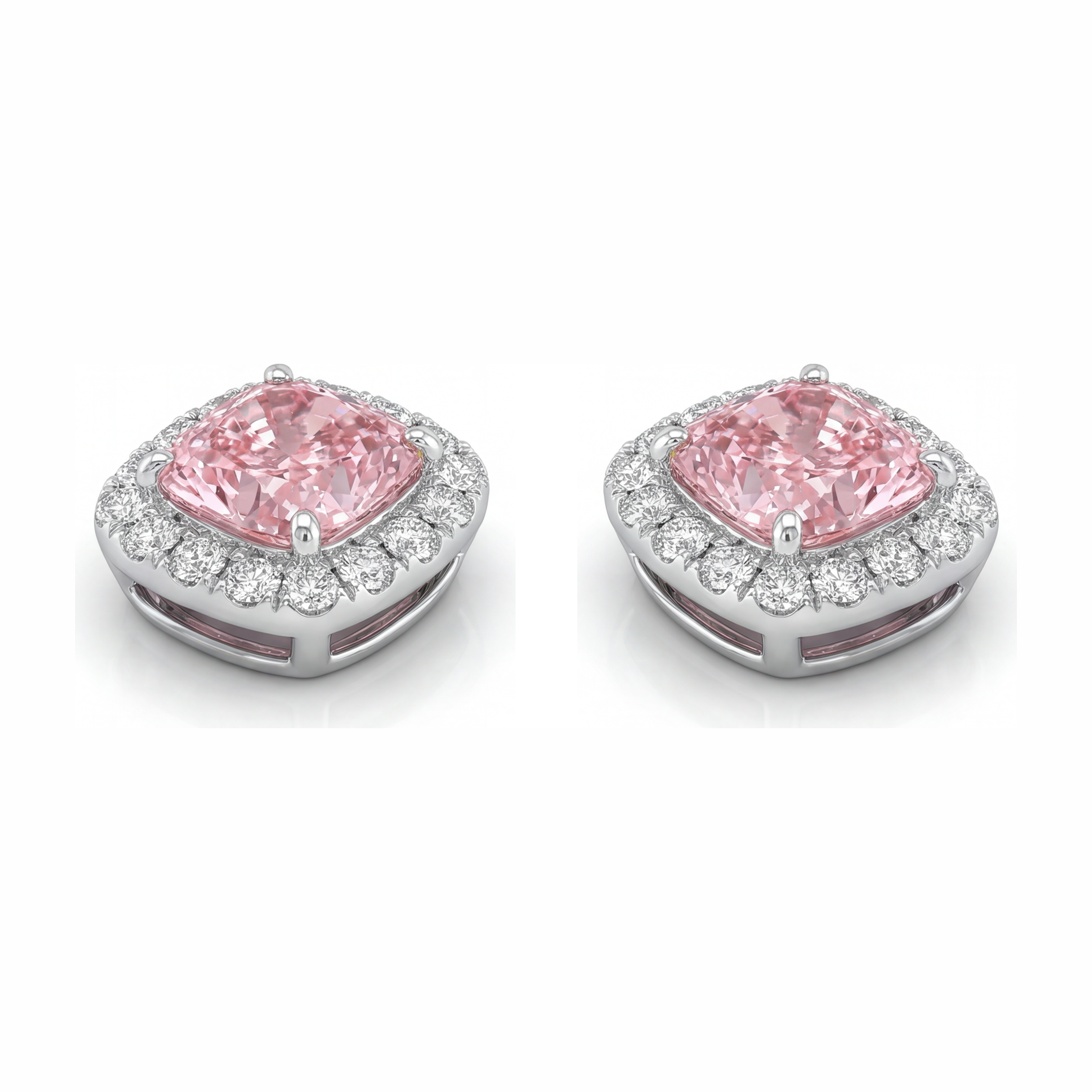 Pink Diamond Earrings 2.5 Carat Lab Grown Cushion Halo 14K White Gold