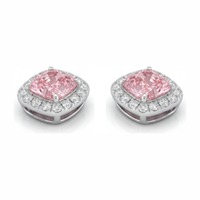 Pink Diamond Earrings 2.5 Carat Lab Grown Cushion Halo 14K White Gold