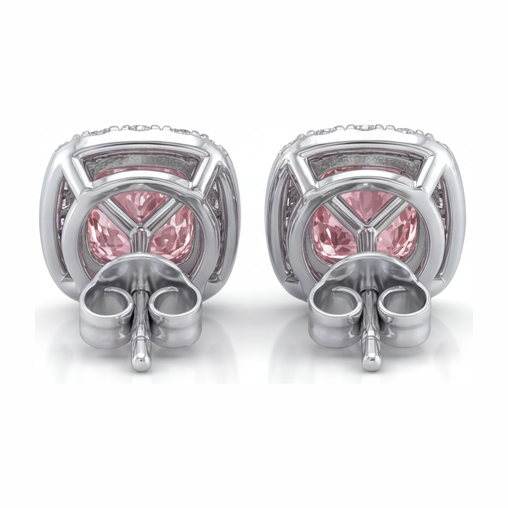Pink Diamond Earrings 2.5 Carat Lab Grown Cushion Halo 14K White Gold
