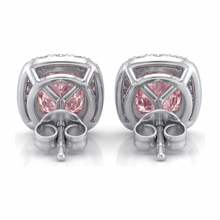 Pink Diamond Earrings 2.5 Carat Lab Grown Cushion Halo 14K White Gold