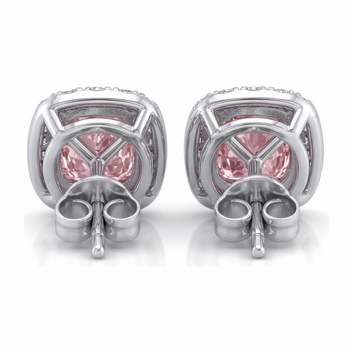 Pink Diamond Earrings 2.5 Carat Lab Grown Cushion Halo 14K White Gold