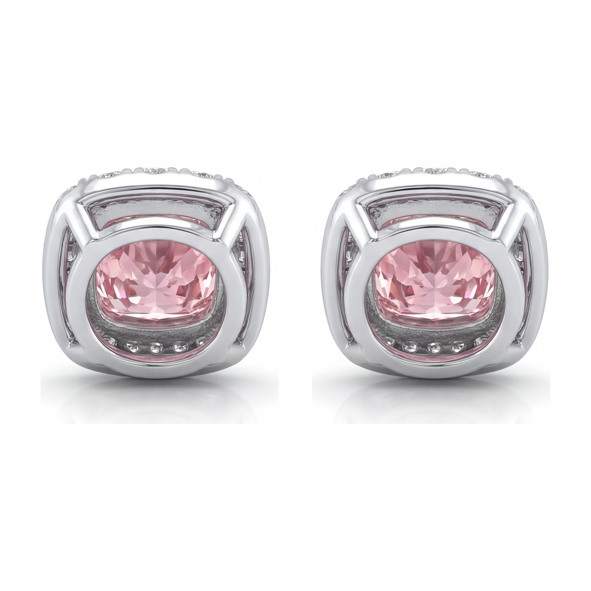 Pink Diamond Earrings 2.5 Carat Lab Grown Cushion Halo 14K White Gold