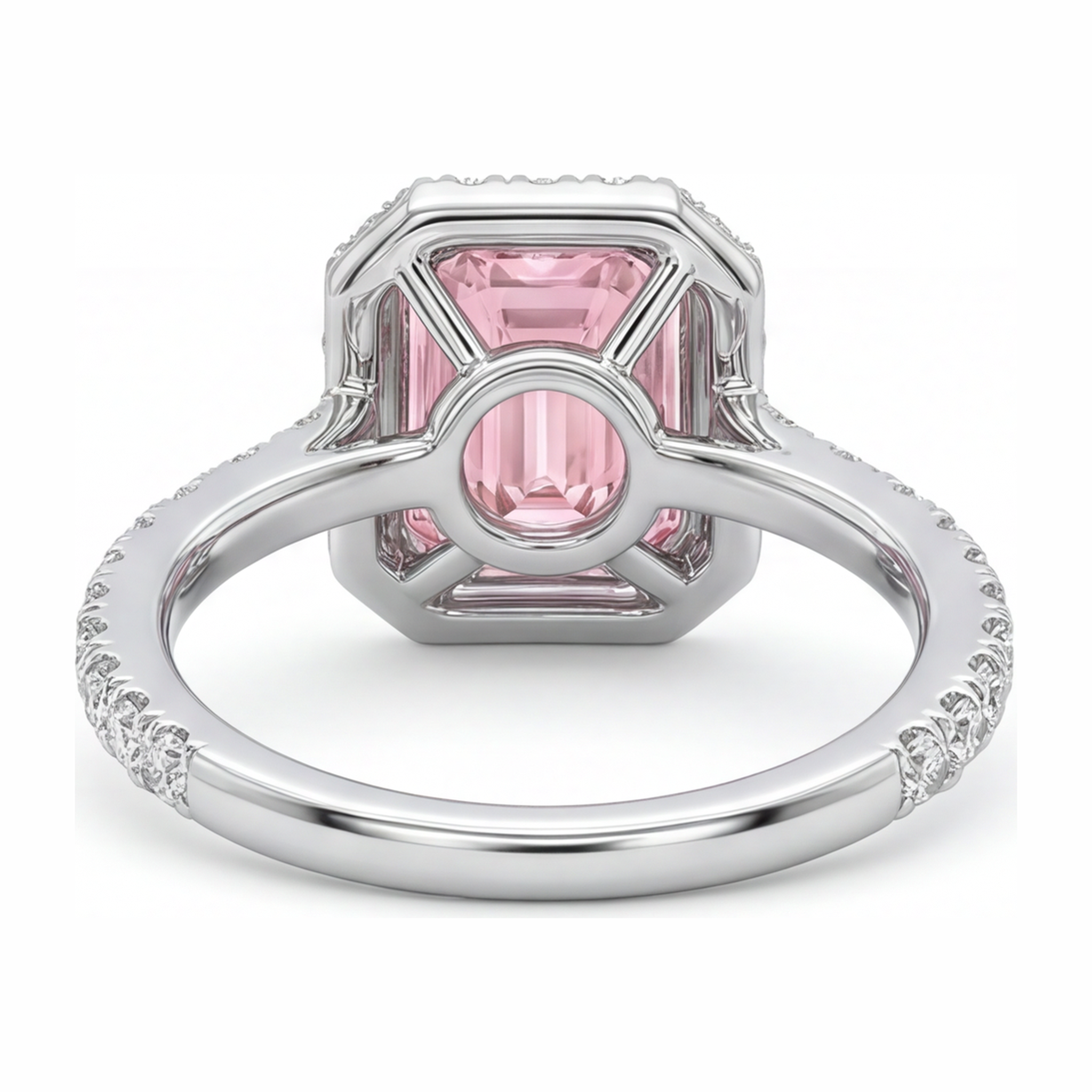 Pink Diamond Ring 2.5 Carat Lab Grown Emerald Halo 14K White Gold