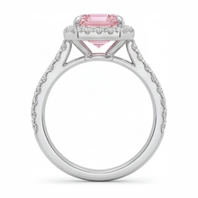 Pink Diamond Ring 2.5 Carat Lab Grown Emerald Halo 14K White Gold