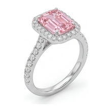 Pink Diamond Ring 2.5 Carat Lab Grown Emerald Halo 14K White Gold
