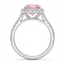 Pink Diamond Ring 2.5 Carat Lab Grown Emerald Halo 14K White Gold