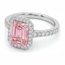 Pink Diamond Ring 2.5 Carat Lab Grown Emerald Halo 14K White Gold