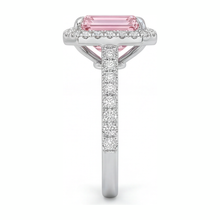 Pink Diamond Ring 2.5 Carat Lab Grown Emerald Halo 14K White Gold