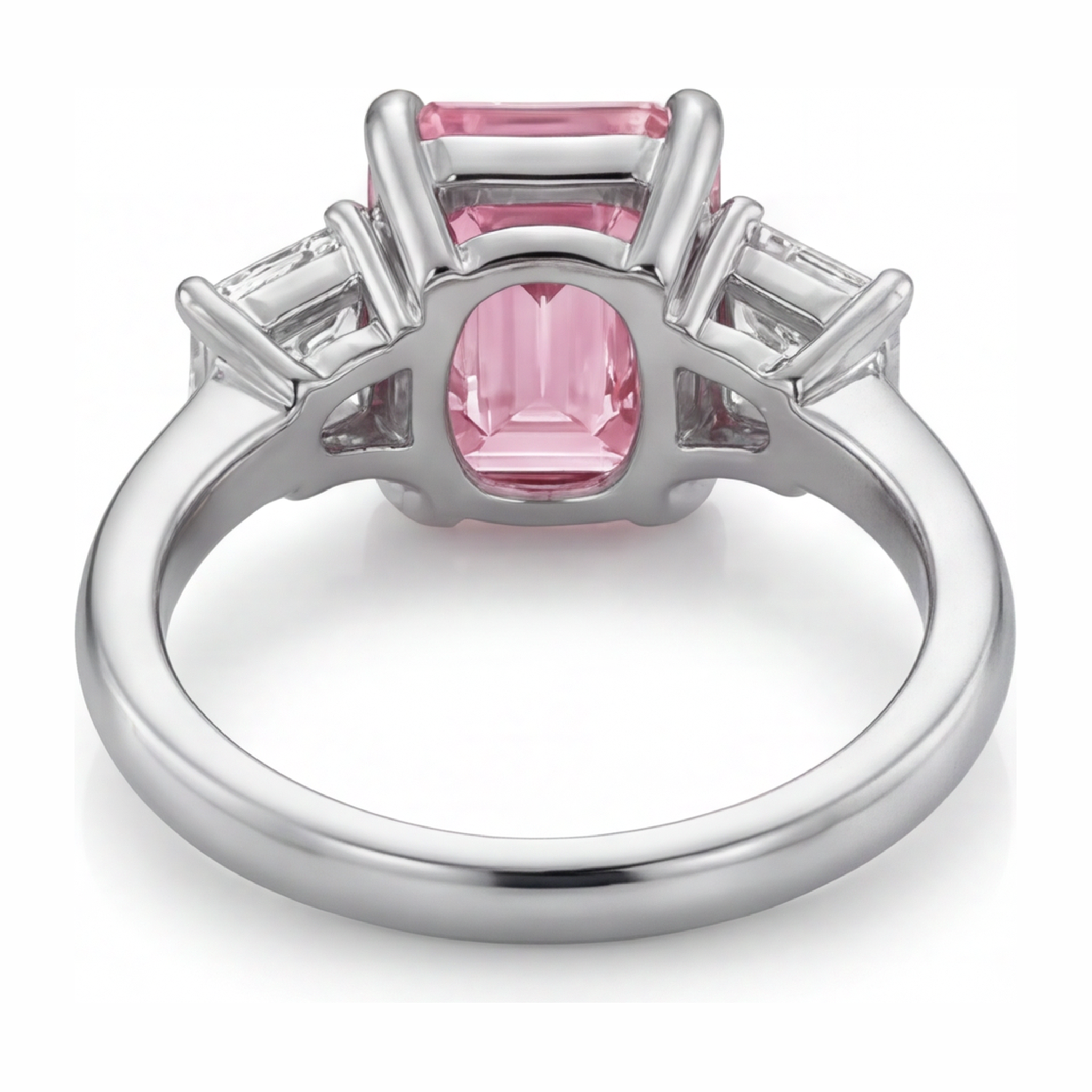 Lab Grown Pink Diamond 2.5 Carat Emerald Three Stone Plain Ring 14K White Gold