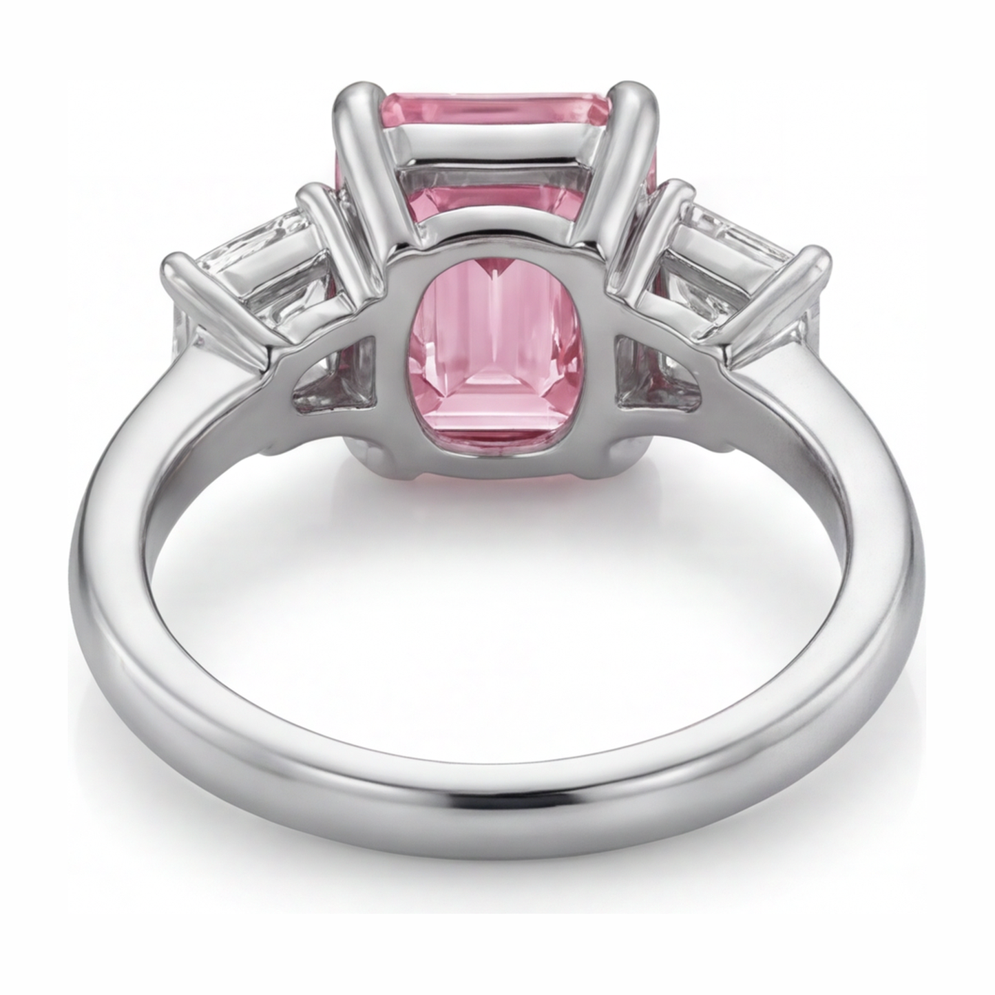 Lab Grown Pink Diamond 2.5 Carat Emerald Three Stone Plain Ring 14K White Gold