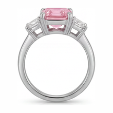 Lab Grown Pink Diamond 2.5 Carat Emerald Three Stone Plain Ring 14K White Gold