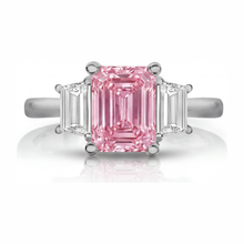 Lab Grown Pink Diamond 2.5 Carat Emerald Three Stone Plain Ring 14K White Gold