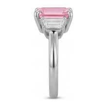 Lab Grown Pink Diamond 2.5 Carat Emerald Three Stone Plain Ring 14K White Gold