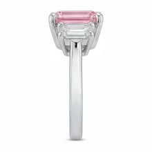Pink Diamond Engagement Ring 2.5 Carat Lab Grown Emerald Three Stone Cathedral 14K White Gold