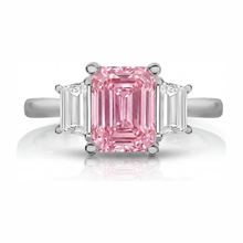 Lab Grown Pink Diamond 2.5 Carat Emerald Three Stone Plain Ring 14K White Gold