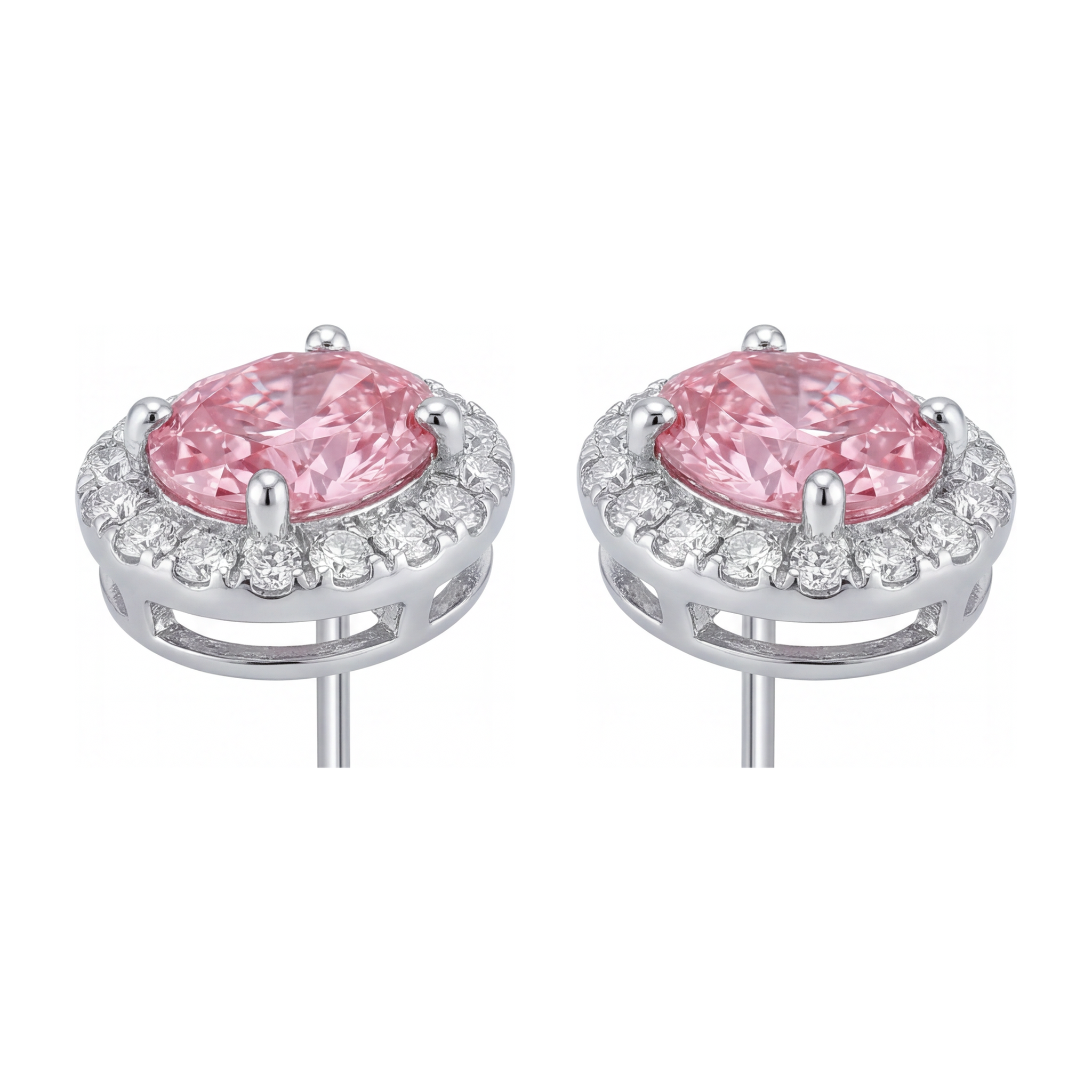 Pink Diamond Drop Earrings 2.5 Carat Lab Grown Oval Halo 14K White Gold