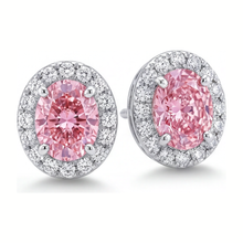 Pink Diamond Drop Earrings 2.5 Carat Lab Grown Oval Halo 14K White Gold