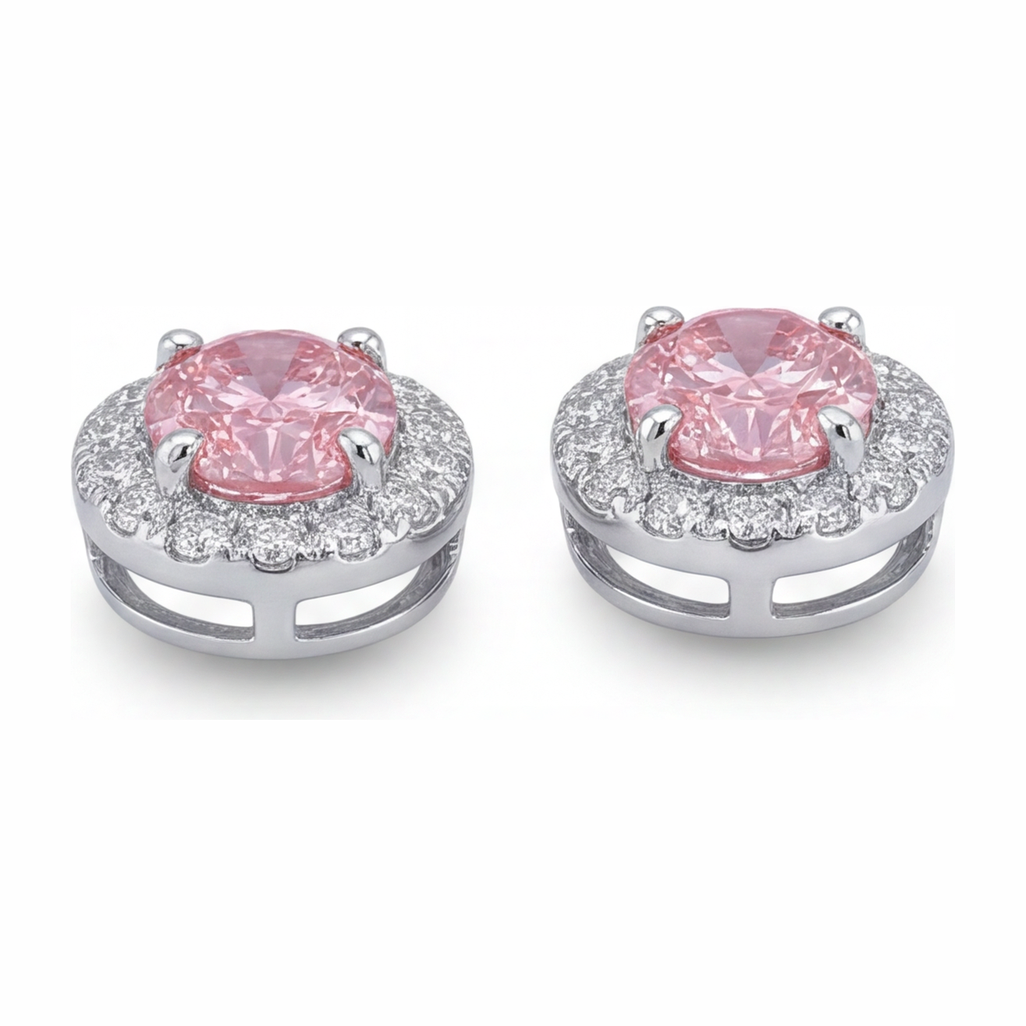 Pink Diamond Drop Earrings 2.5 Carat Lab Grown Oval Halo 14K White Gold