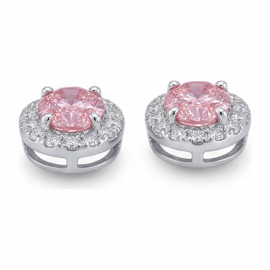Pink Diamond Drop Earrings 2.5 Carat Lab Grown Oval Halo 14K White Gold