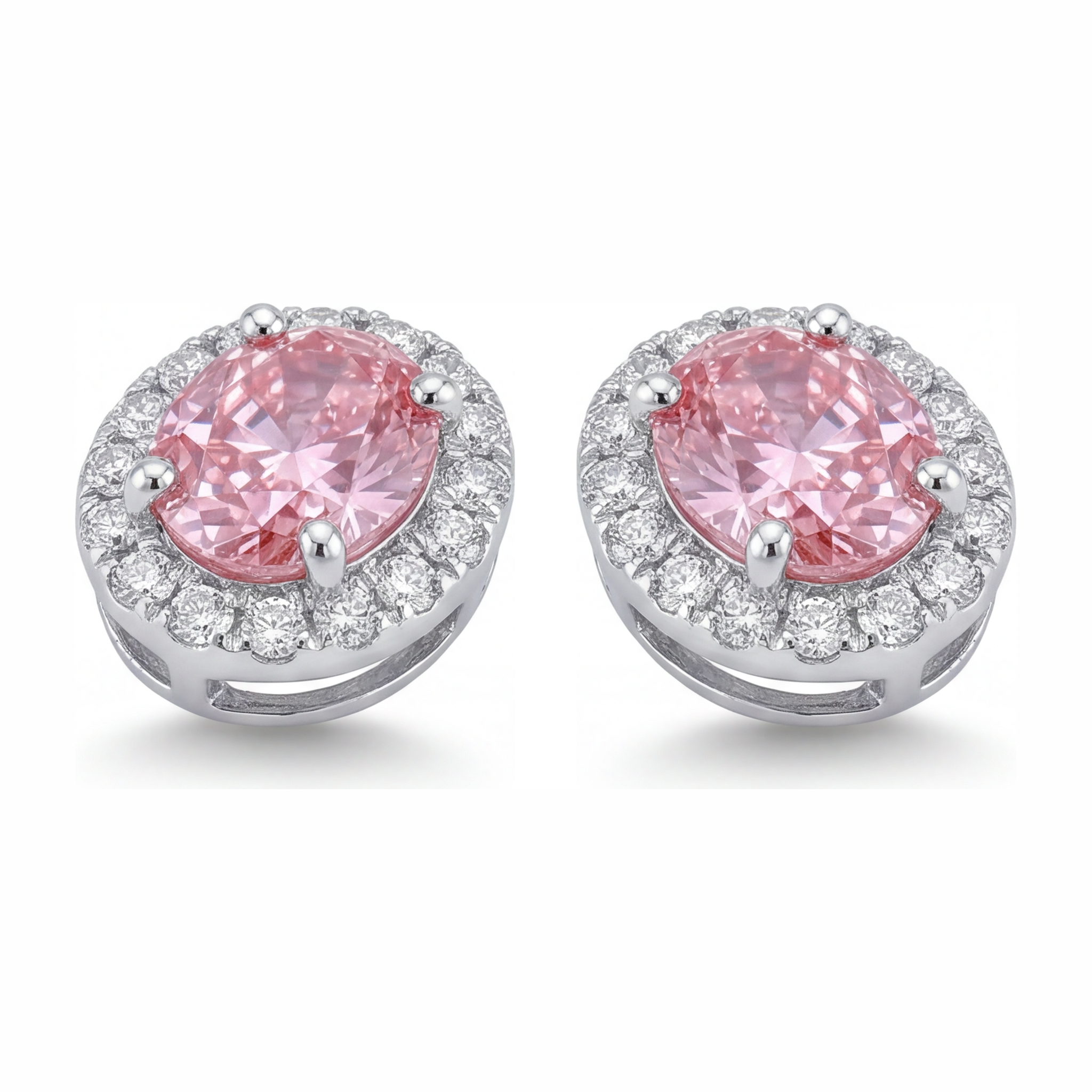 Pink Diamond Drop Earrings 2.5 Carat Lab Grown Oval Halo 14K White Gold