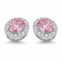 Pink Diamond Drop Earrings 2.5 Carat Lab Grown Oval Halo 14K White Gold