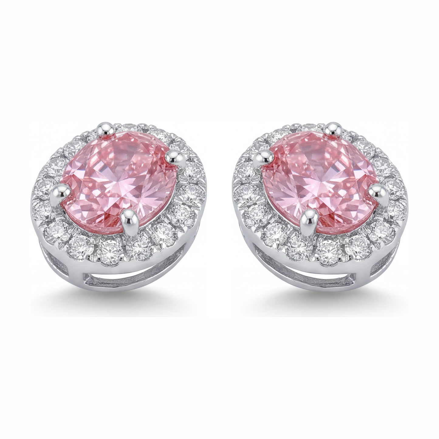 Pink Diamond Drop Earrings 2.5 Carat Lab Grown Oval Halo 14K White Gold