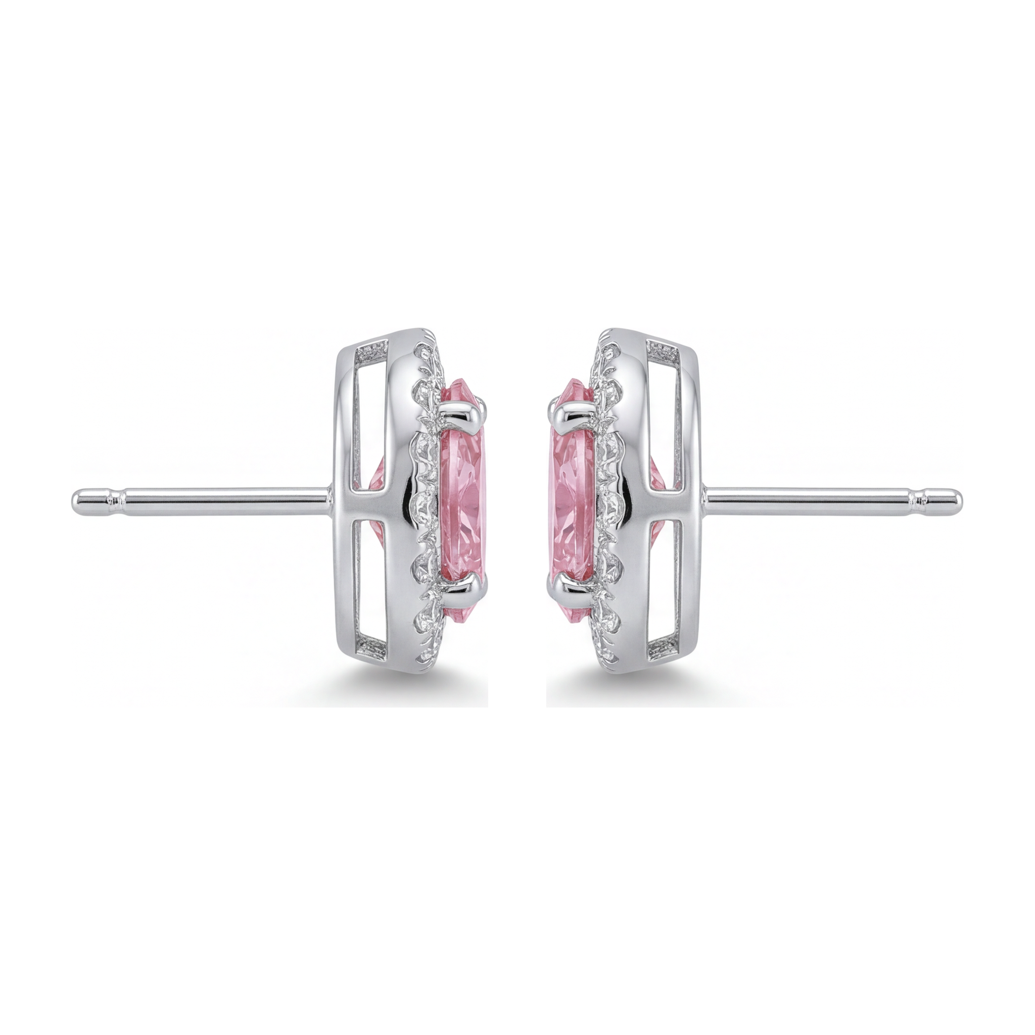 Pink Diamond Drop Earrings 2.5 Carat Lab Grown Oval Halo 14K White Gold