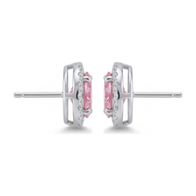 Pink Diamond Drop Earrings 2.5 Carat Lab Grown Oval Halo 14K White Gold
