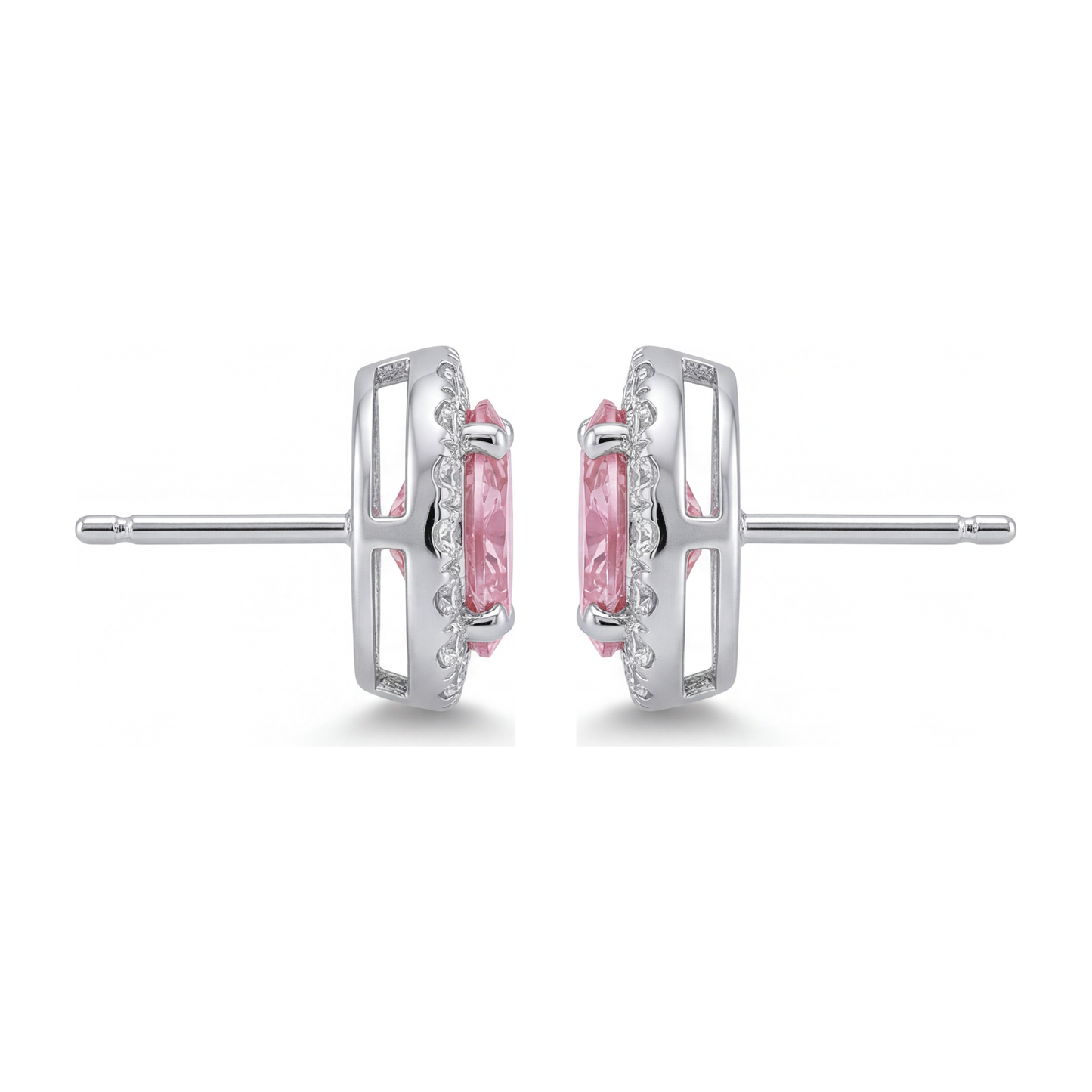 Pink Diamond Drop Earrings 2.5 Carat Lab Grown Oval Halo 14K White Gold